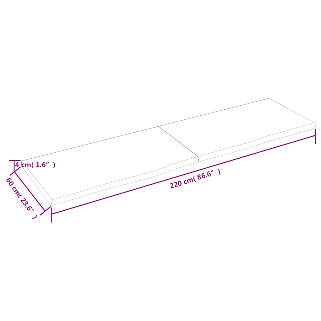 Zidna polica tamnosmeđa 220x60x(2-4) cm od obrađene hrastovine