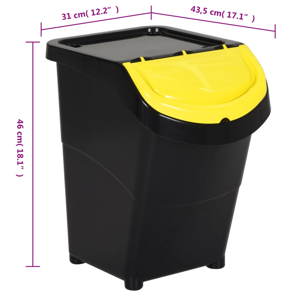 Složive kante za otpad s poklopcima 3 kom crne PP 120 L