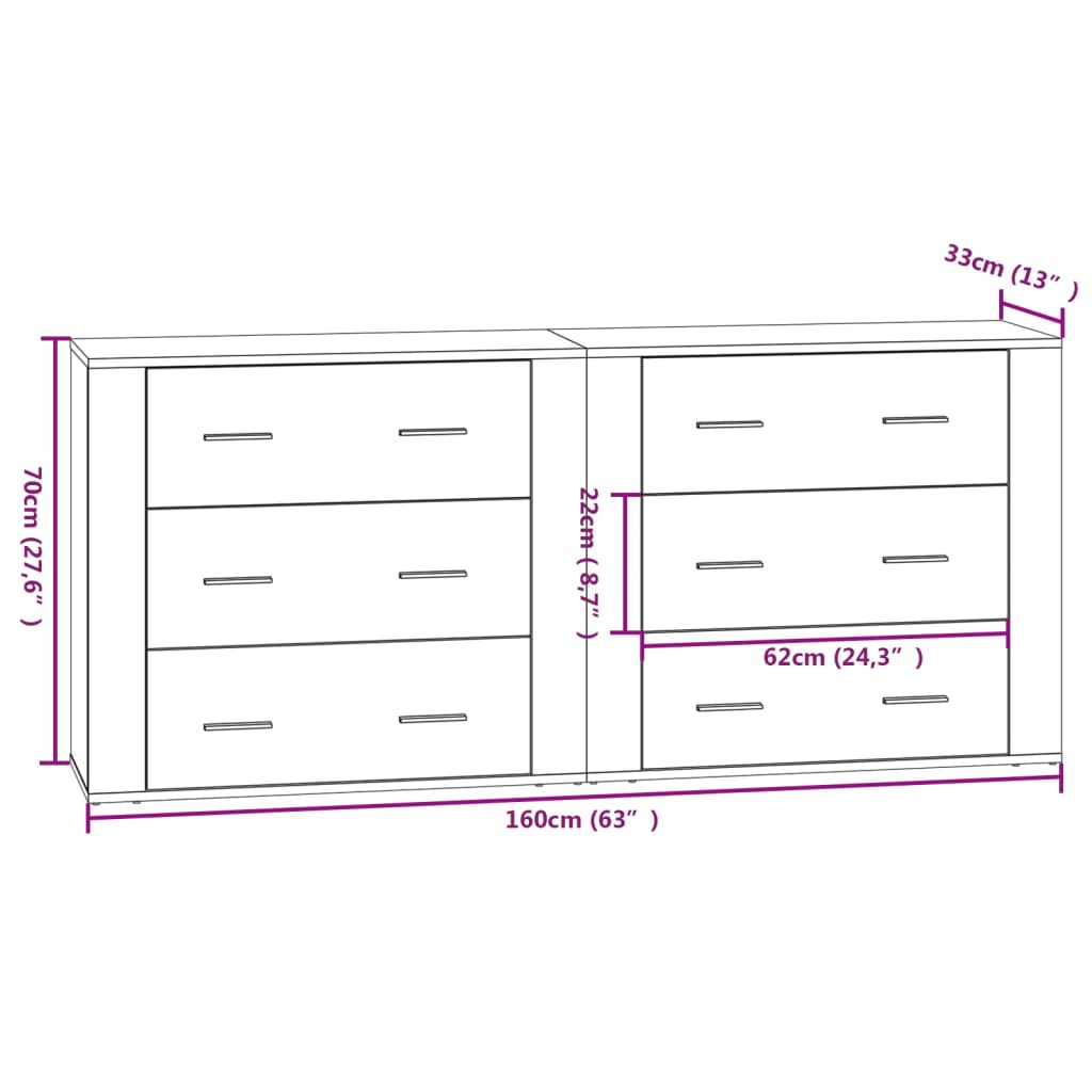 Komode 2 kom boja hrasta sonome od konstruiranog drva