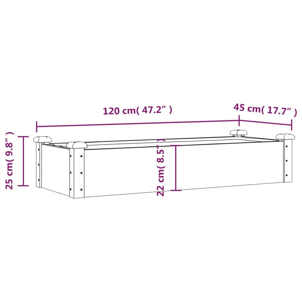 Povišena vrtna gredica s oblogom 120x45x25 cm masivna jelovina