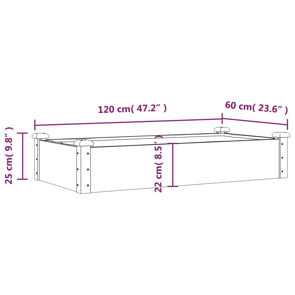 Povišena vrtna gredica s oblogom siva 120x60x25 cm od jelovine