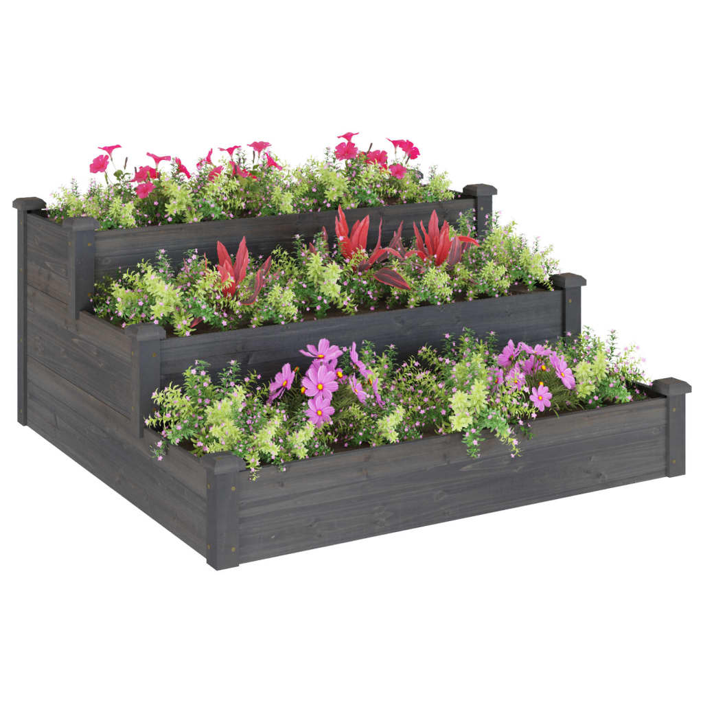 Povišena vrtna gredica siva 120 x 120 x 56 cm masivna jelovina