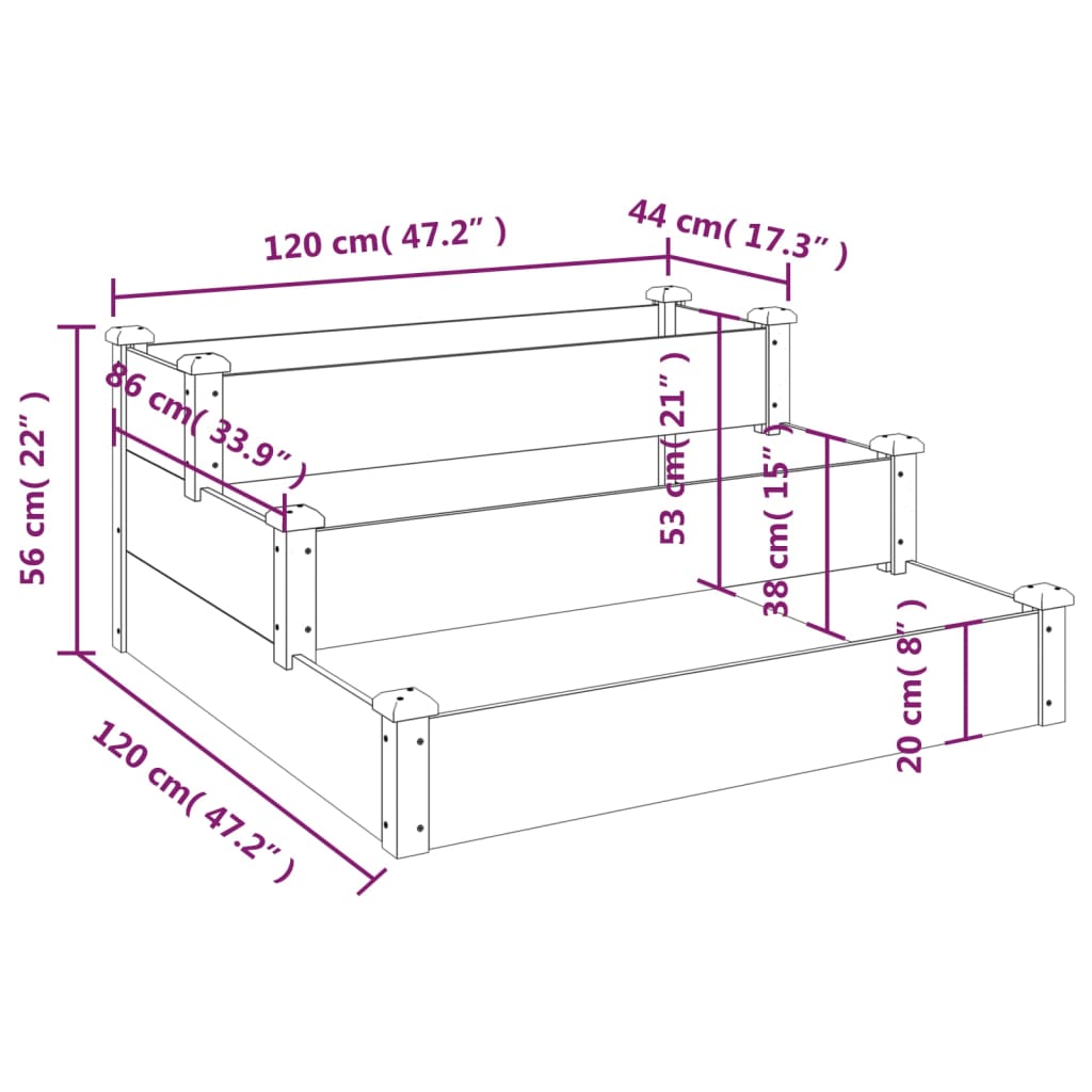 Povišena vrtna gredica siva 120 x 120 x 56 cm masivna jelovina