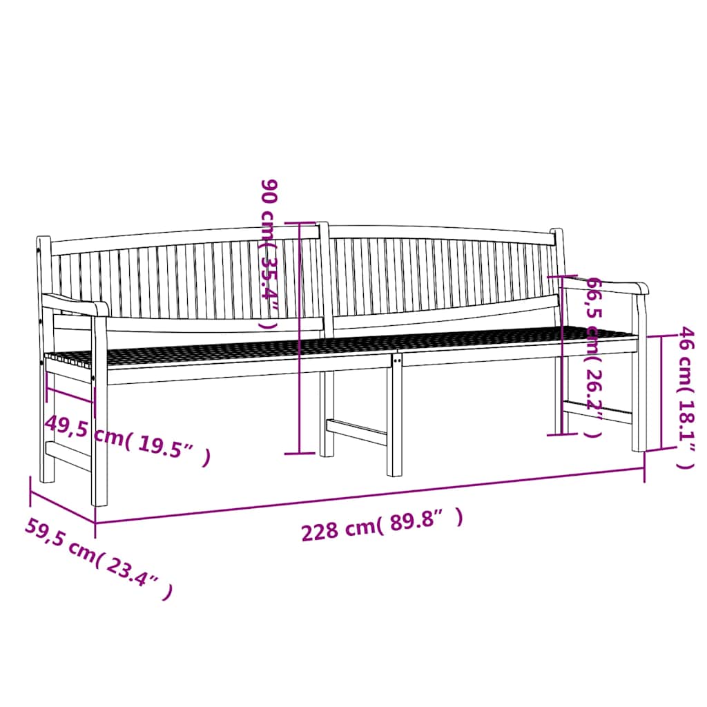 Vrtna klupa 228 x 59,5 x 90 cm od masivne tikovine