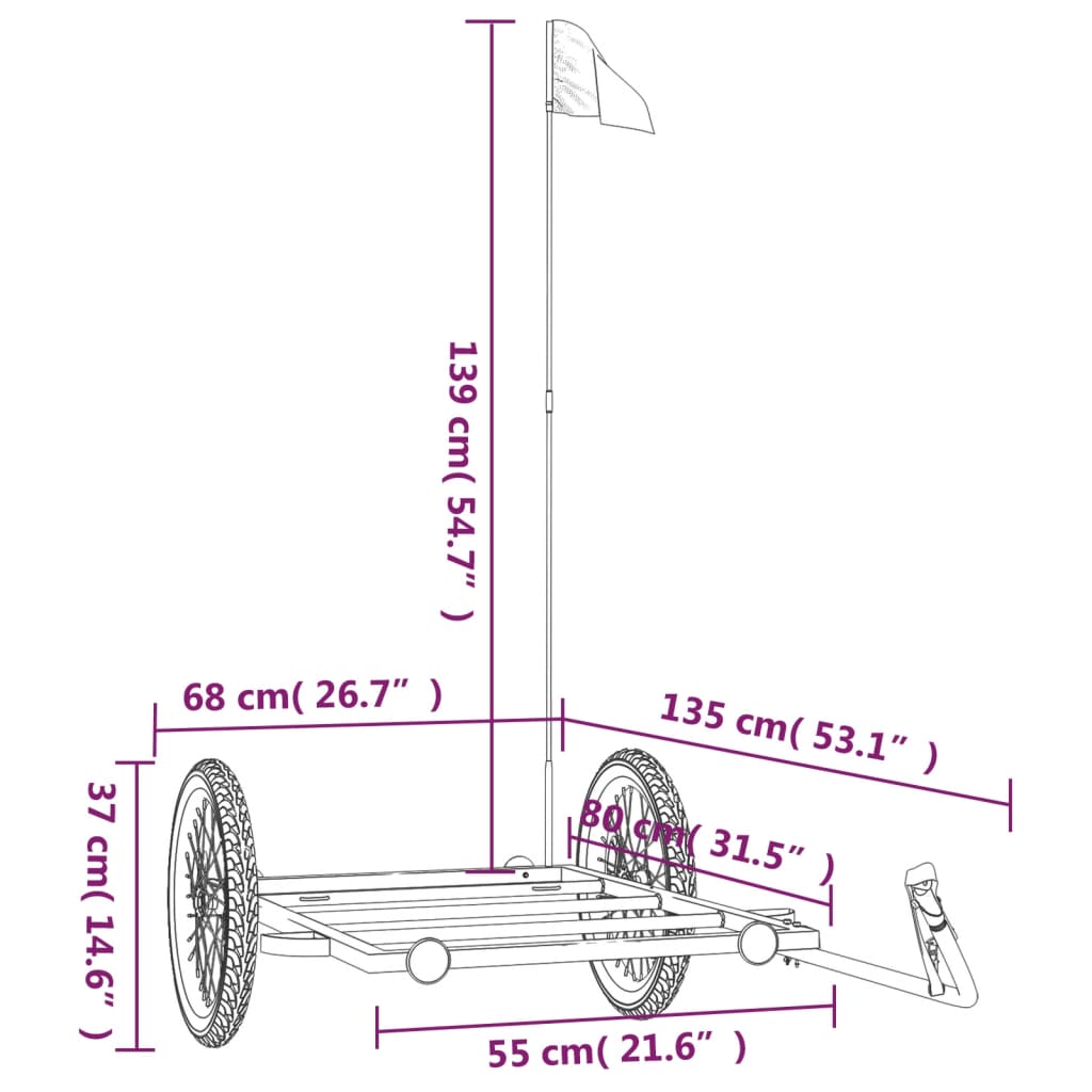 Prikolica za bicikl crna 135 x 68 x 37 cm željezna