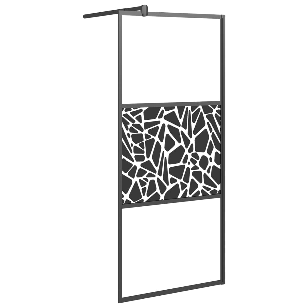 Pregrada za tuš s policom crna 80 x 195 cm s mutnim staklom ESG