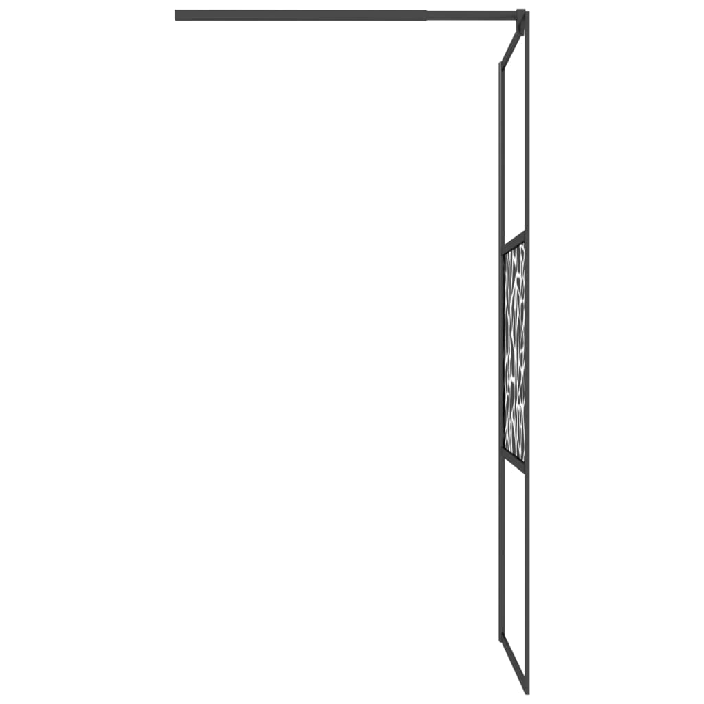 Pregrada za tuš s policom crna 80 x 195 cm s mutnim staklom ESG