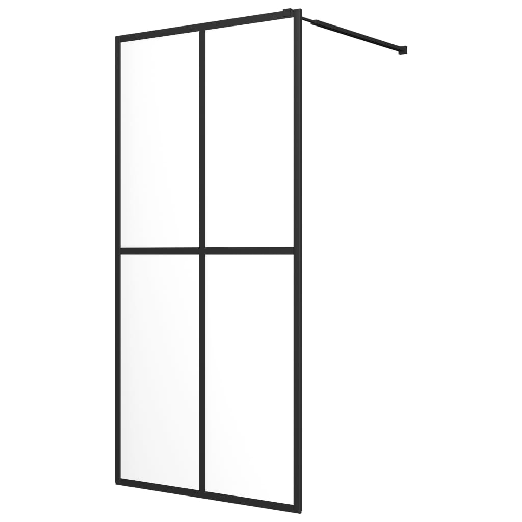 Pregrada za tuš s policom crna 90x195 cm staklo ESG i aluminij