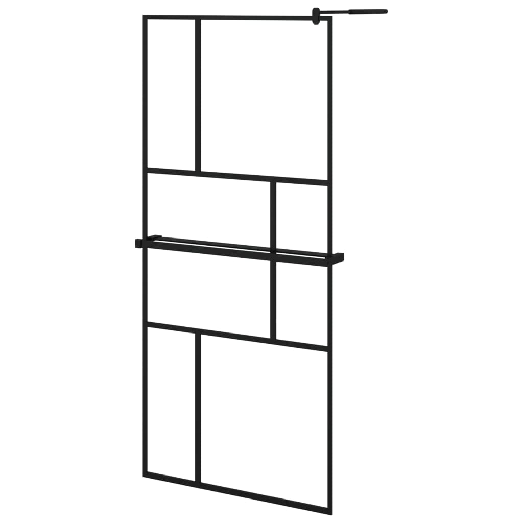 Pregrada za tuš s policom crna 90x195 cm staklo ESG i aluminij