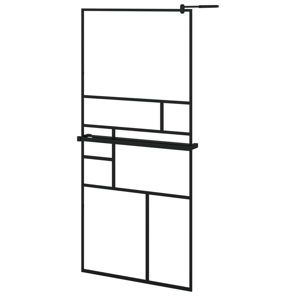 Pregrada za tuš s policom crna 90x195 cm staklo ESG i aluminij