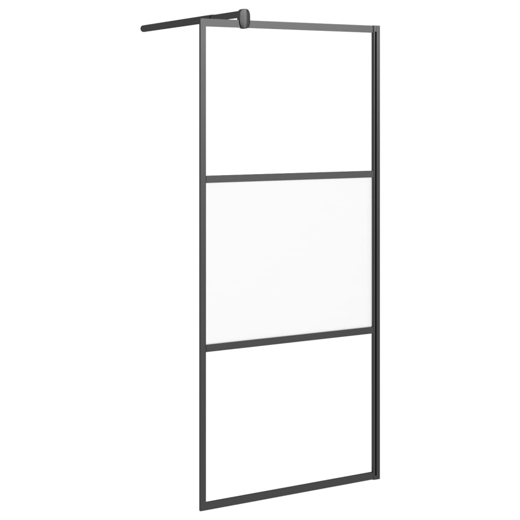 Pregrada za tuš s policom crna 90x195 cm staklo ESG i aluminij