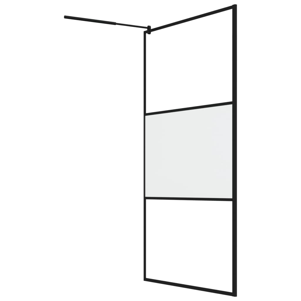 Pregrada za tuš s policom crna 115x195 cm staklo ESG i aluminij