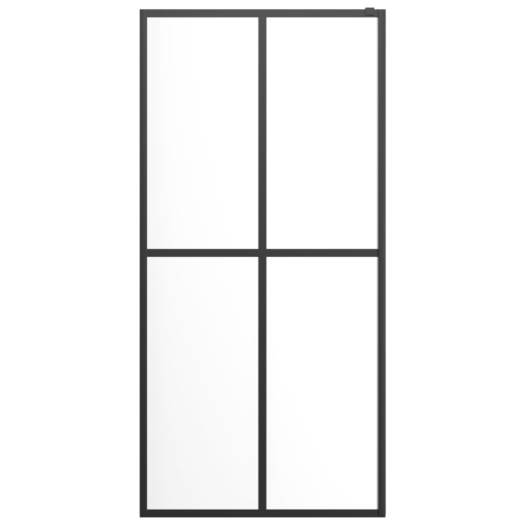 Pregrada za tuš s policom crna 118x190 cm staklo ESG i aluminij