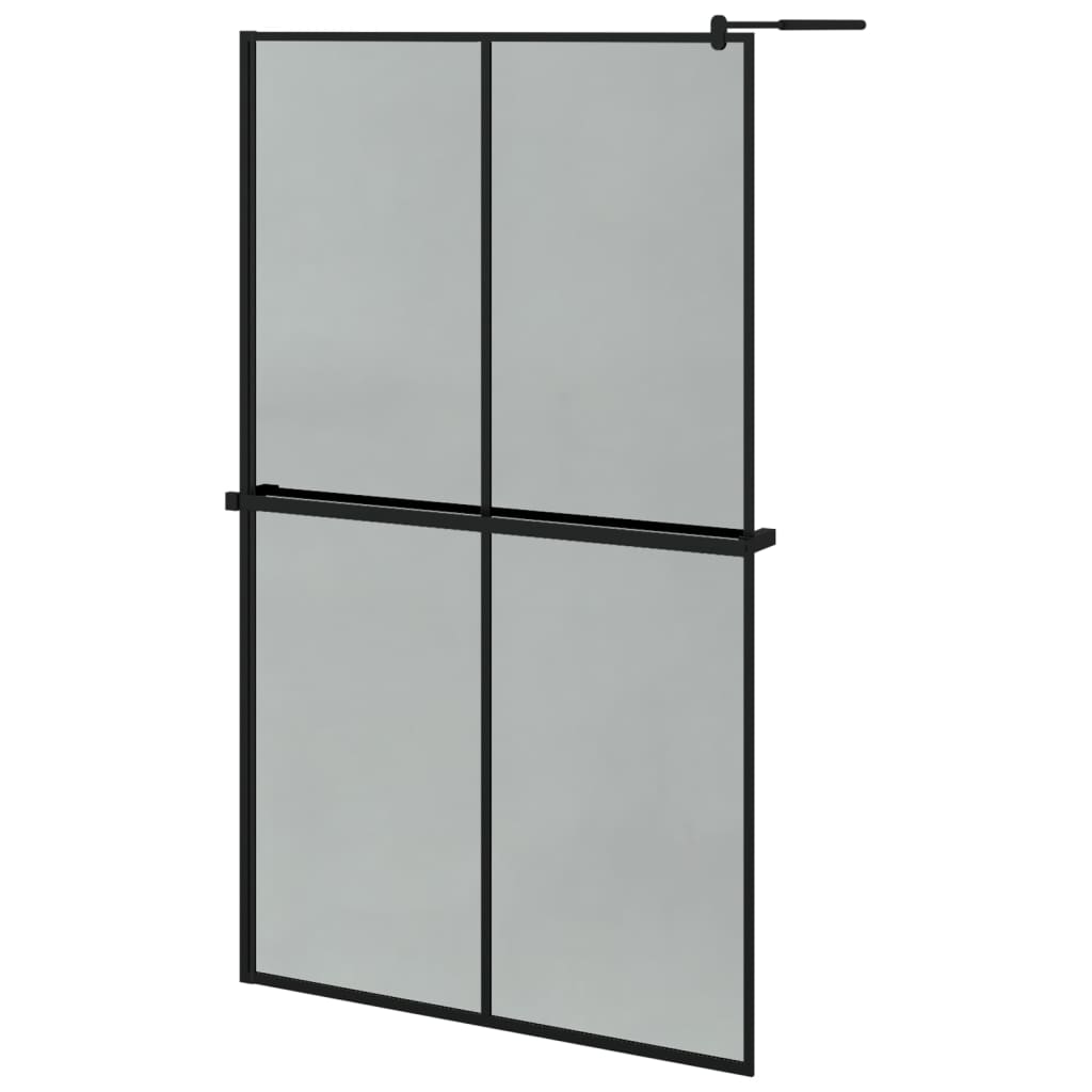 Pregrada za tuš s policom crna 118x190 cm staklo ESG i aluminij