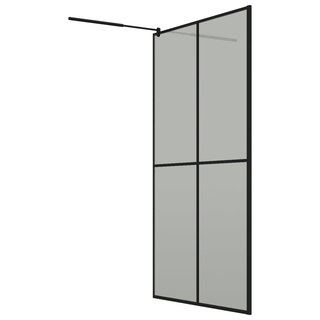 Pregrada za tuš s policom crna 118x190 cm staklo ESG i aluminij