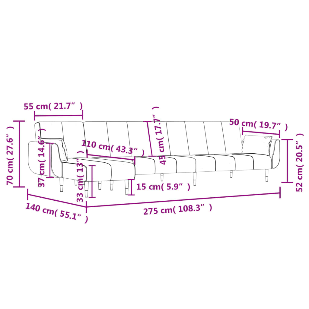 Kutna garnitura na razvlačenje tamnosiva 275x140x70 cm baršun