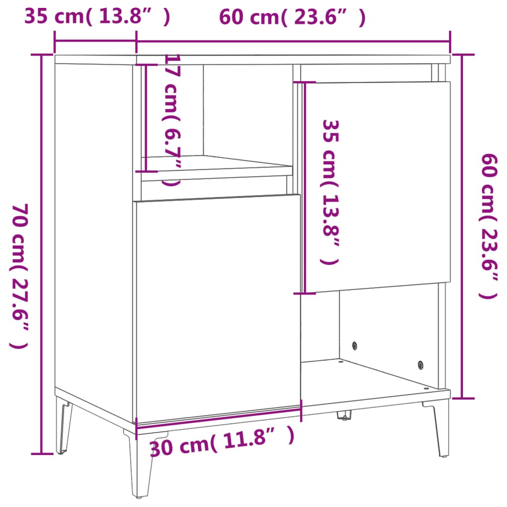Komode 3 kom boja hrasta 60 x 35 x 70 cm od konstruiranog drva