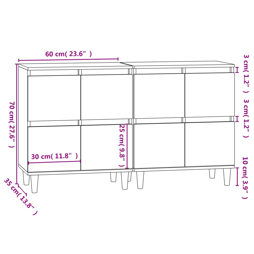 Komode 2 kom siva boja betona 60x35x70 cm od konstruiranog drva