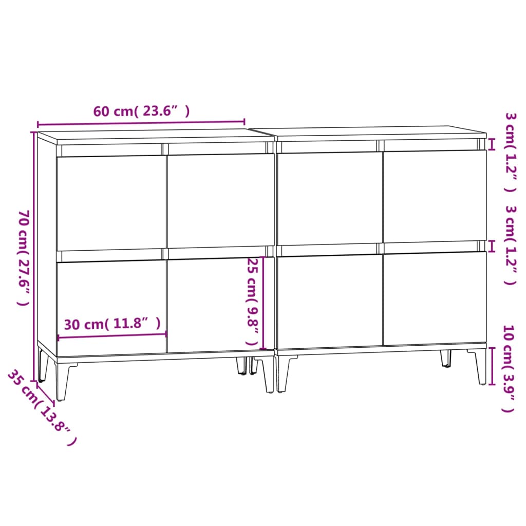 Komoda 2 kom boja hrasta sonome 60x35x70 cm konstruirano drvo