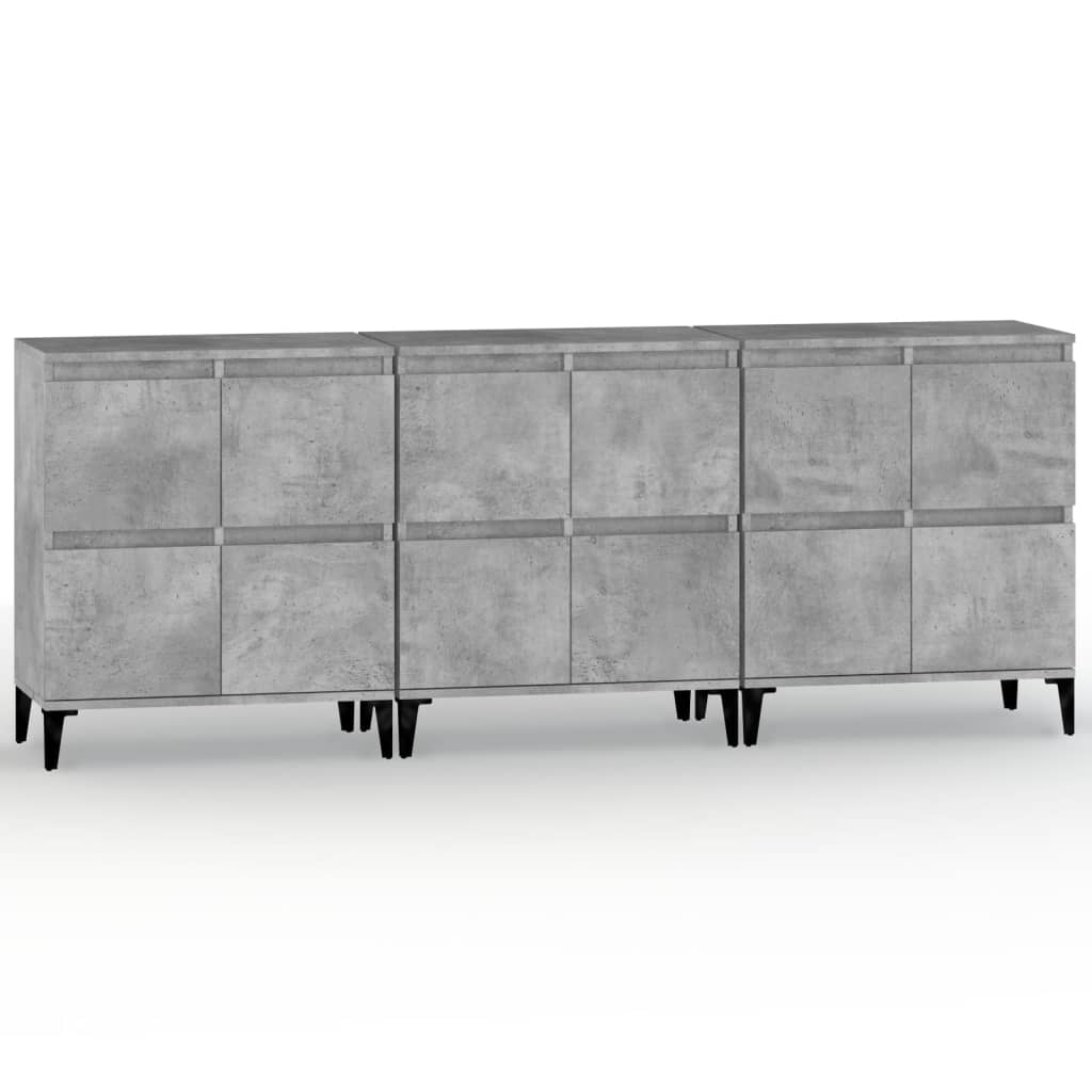 Komode 3 kom siva boja betona 60x35x70 cm od konstruiranog drva