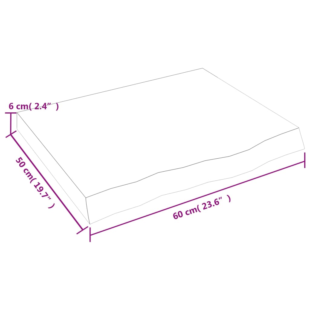 Kupaonska radna ploča svjetlosmeđa 60x50x(2-6) cm masivno drvo