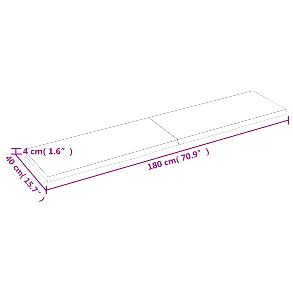 Kupaonska radna ploča svjetlosmeđa 180x40x(2-4) cm masivno drvo