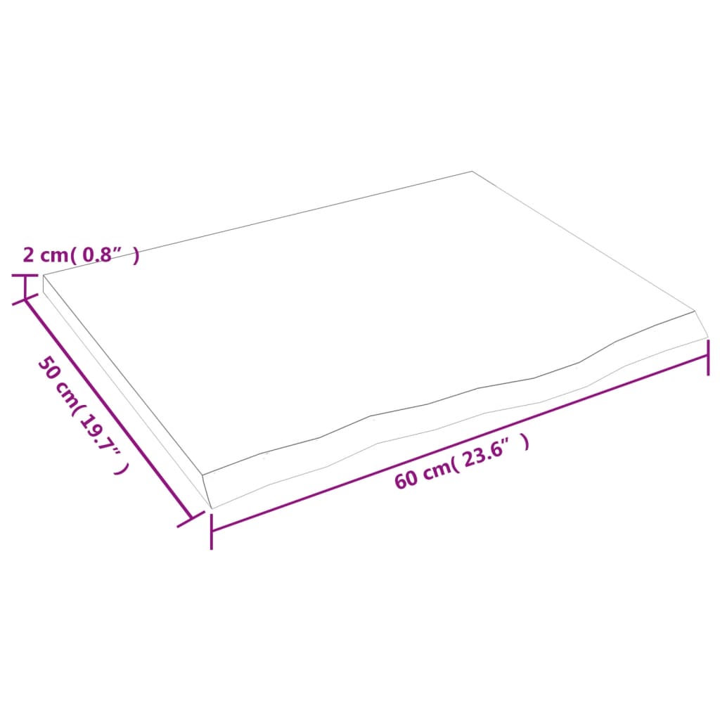 Stolna ploča 60x50x2 cm od netretirane masivne hrastovine