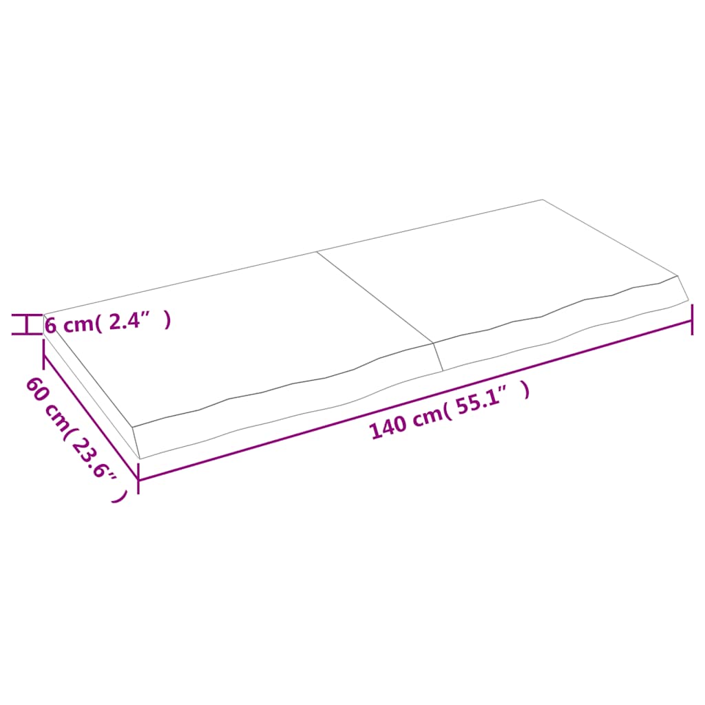 Stolna ploča tamnosmeđa 140x60x(2-6) cm obrađena masivna hrast