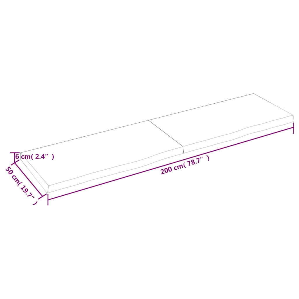Stolna ploča tamnosmeđa 200x50x(2-6) cm obrađeni masivni hrast