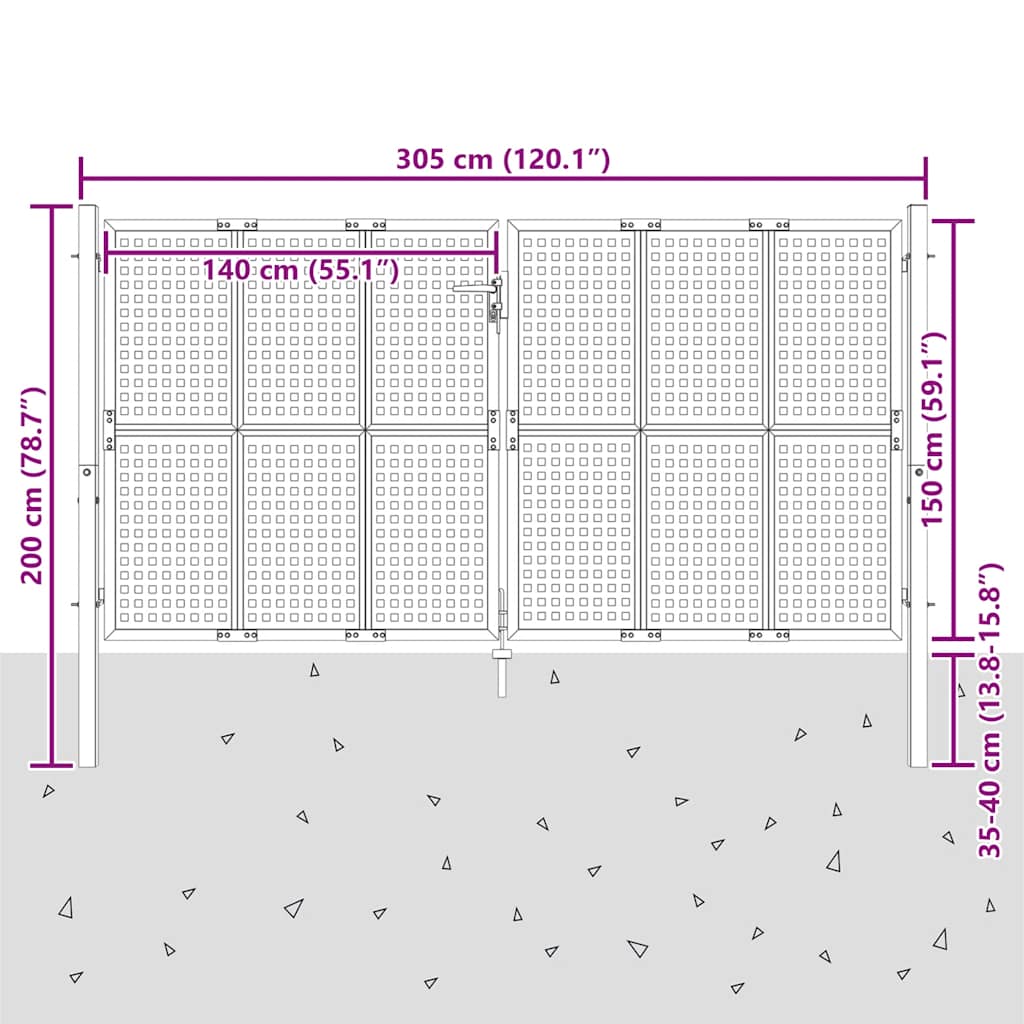 Vrtna vrata antracit boje 300x150 cm čelik
