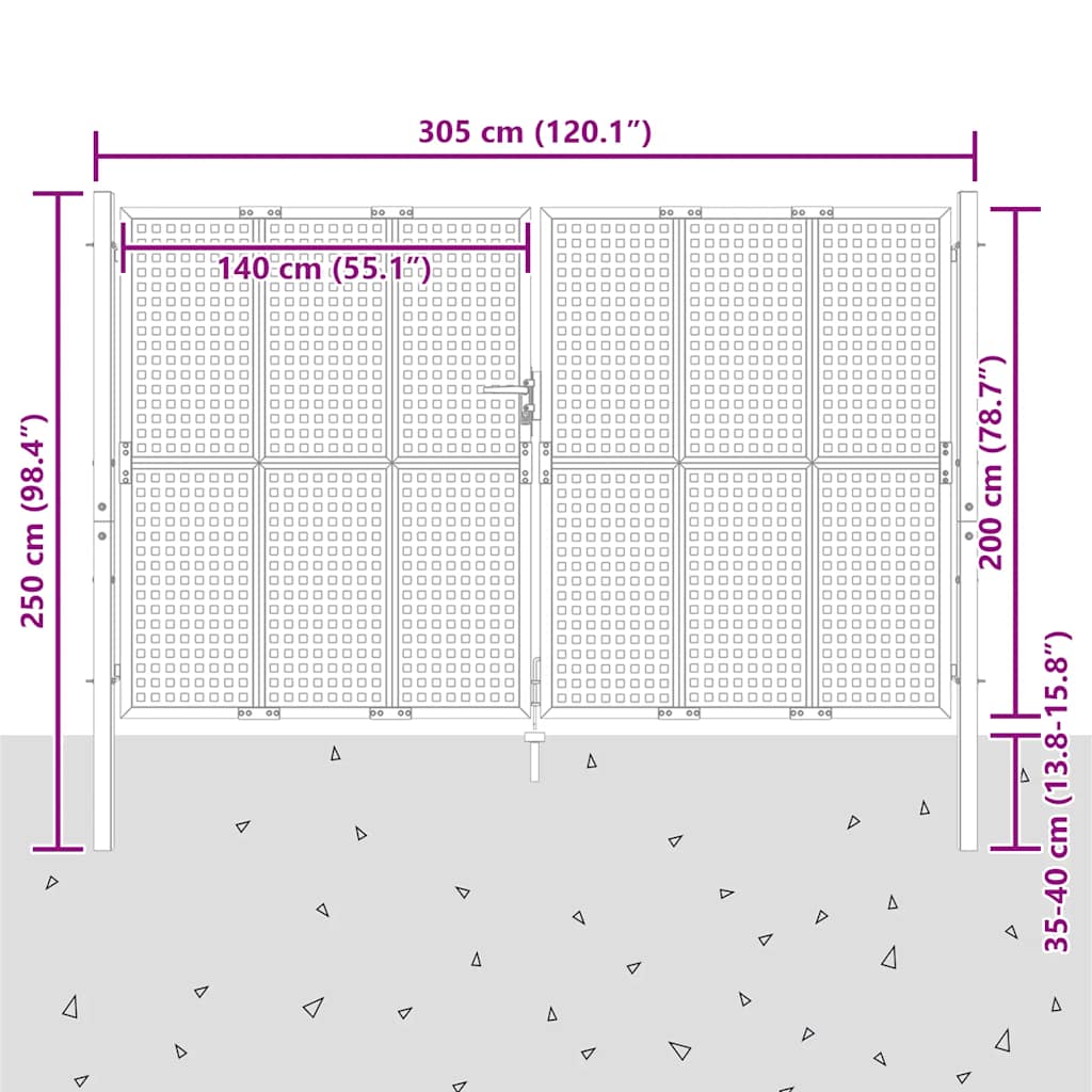 Vrtna vrata antracit boje 300x200 cm čelik