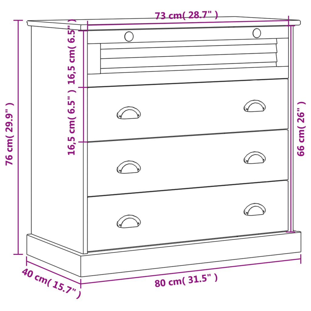 Ladičar VIGO 80 x 40 x 76 cm od masivne borovine