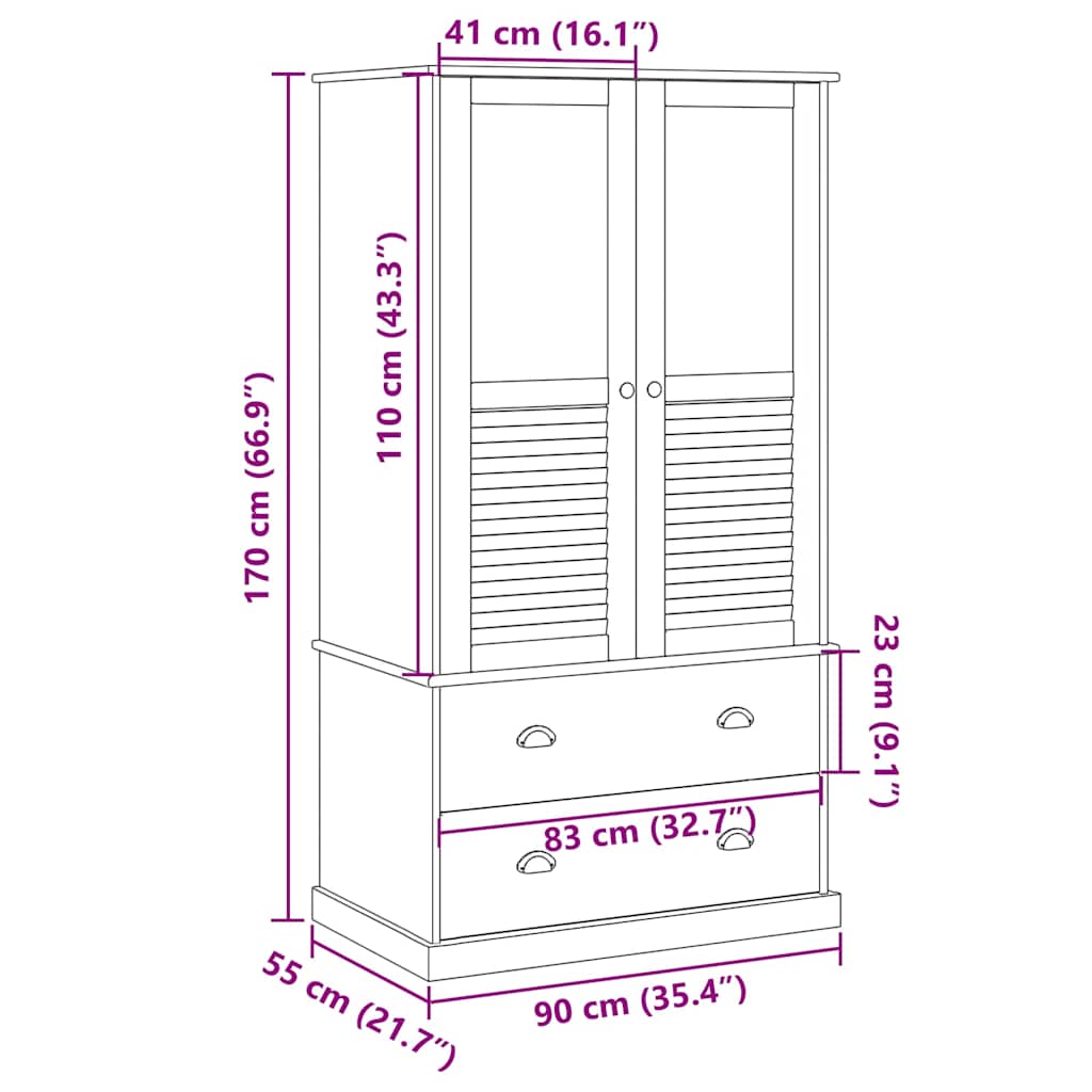 Ormar VIGO 90 x 55 x 170 cm od masivne borovine