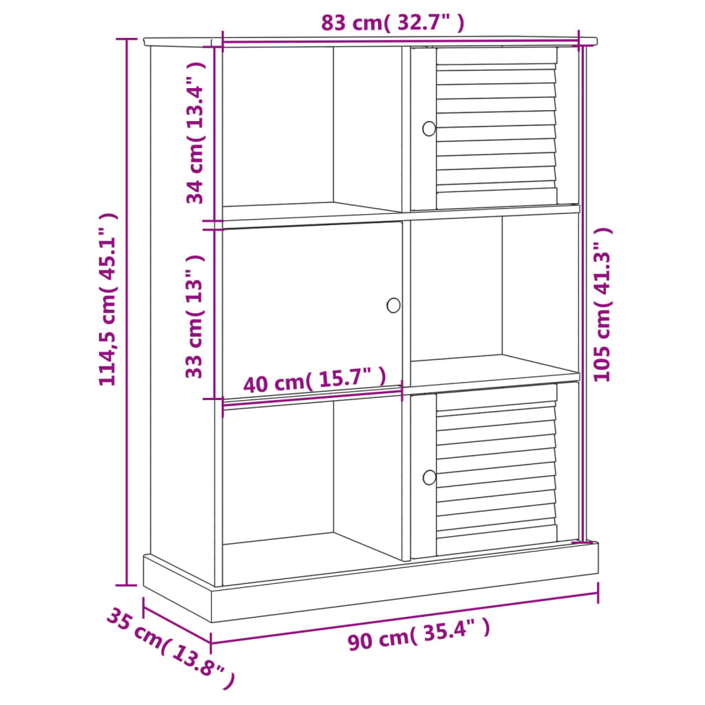 Regal za knjige VIGO 90 x 35 x 114,5 cm od masivne borovine
