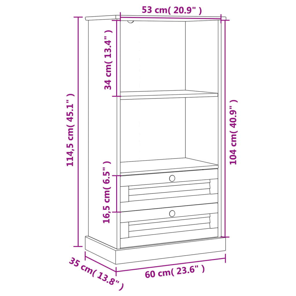 Regal za knjige VIGO sivi 60x35x114,5 cm od masivne borovine