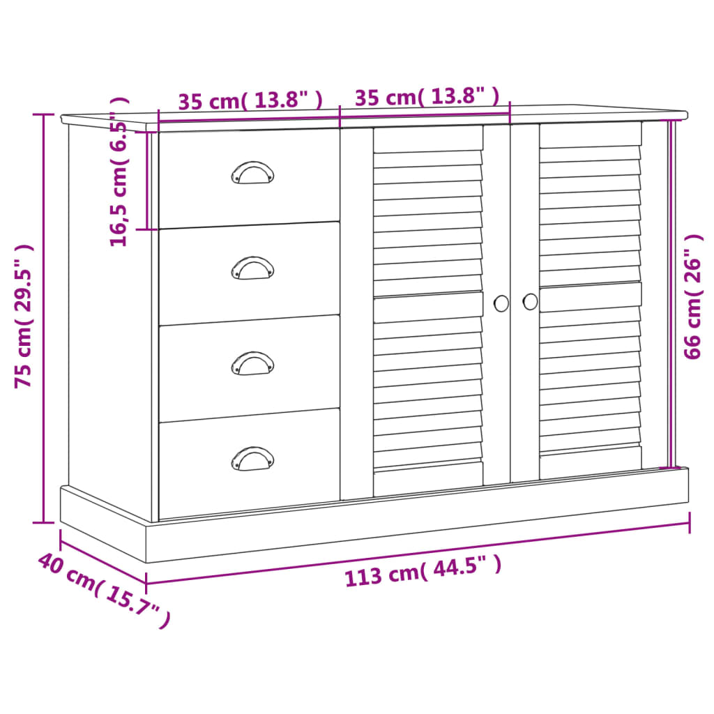 Komoda s ladicama VIGO 113 x 40 x 75 cm od masivne borovine