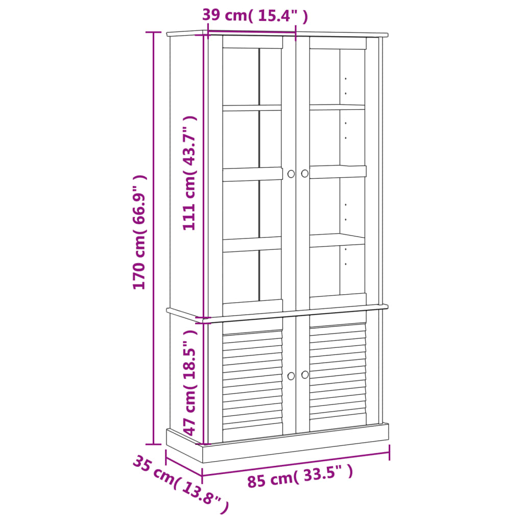 Vitrina sa staklom VIGO bijela 85x35x170 cm od masivne borovine