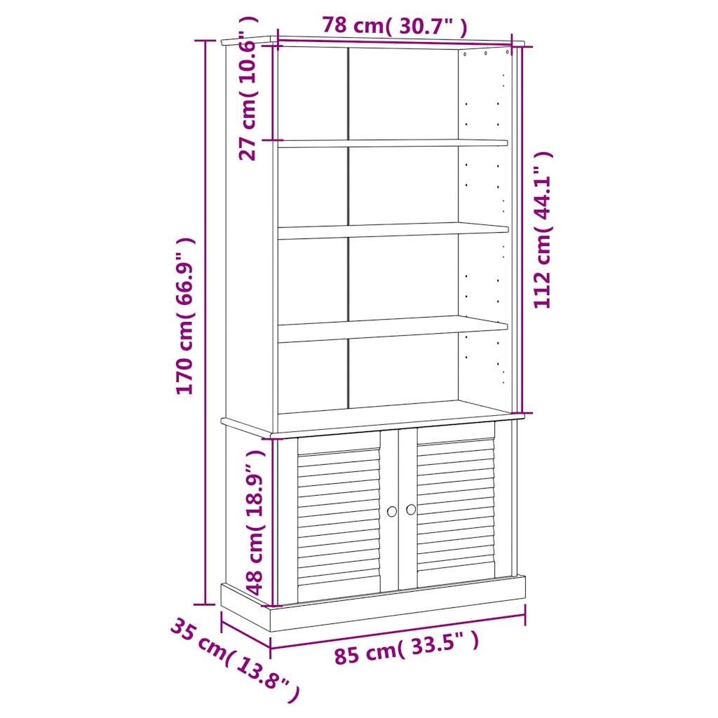 Regal za knjige VIGO bijeli 85x35x170 cm od masivne borovine