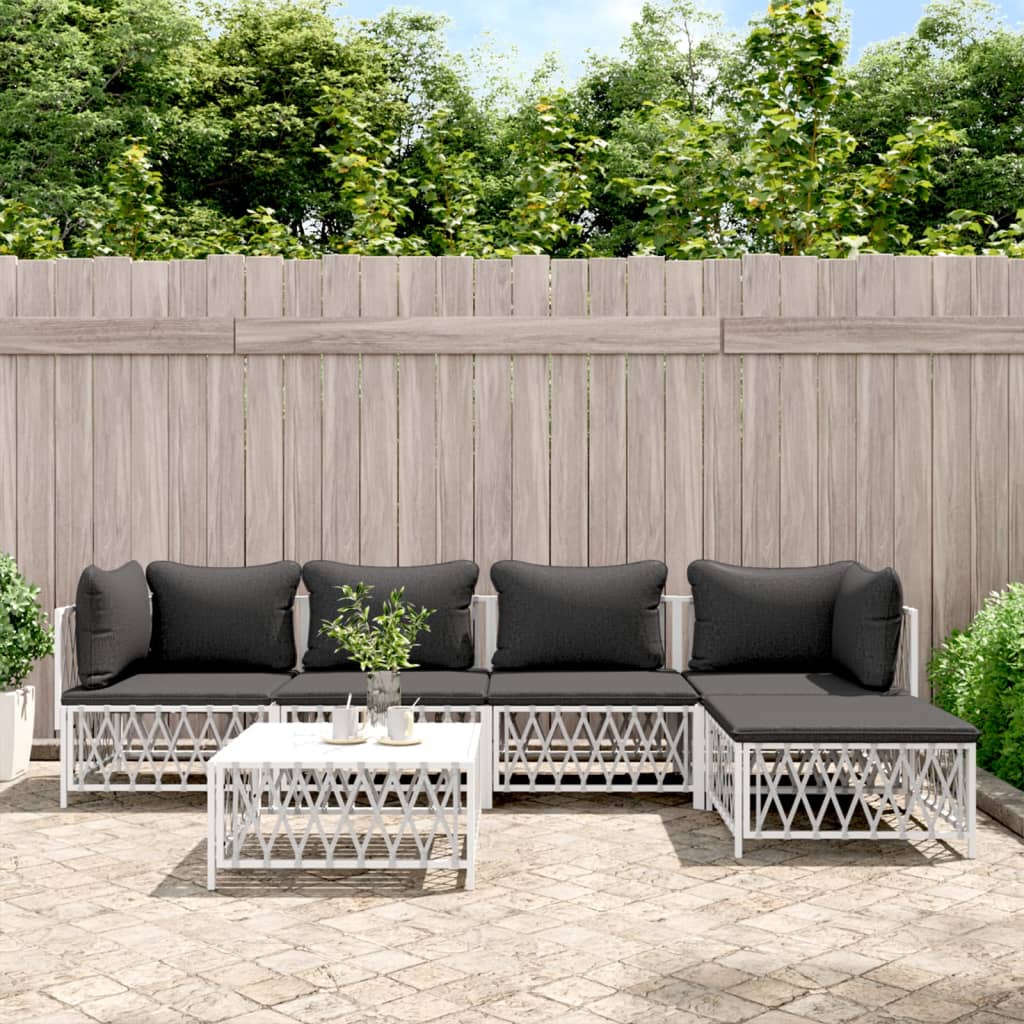 6-dijelna vrtna garnitura s jastucima bijela čelična