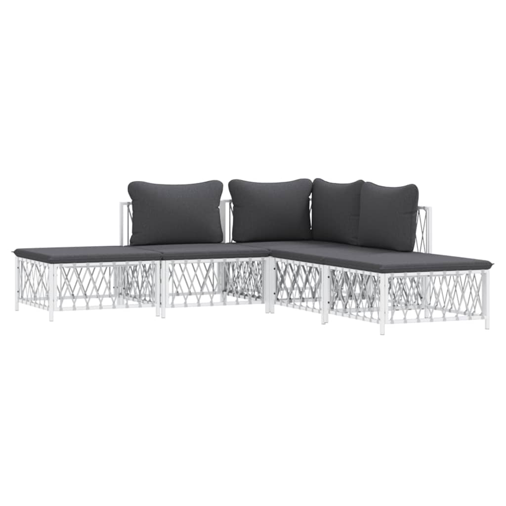 5-dijelna vrtna garnitura s jastucima bijela čelična