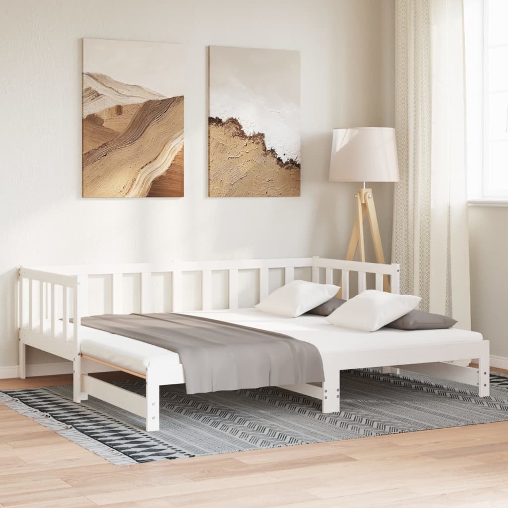 Dnevni ležaj na izvlačenje bijeli 2x(90x200)cm masivna borovina
