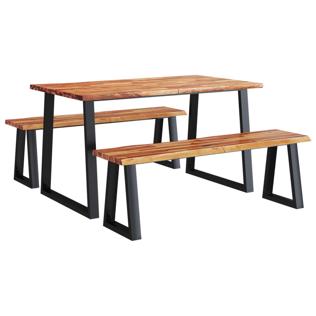 3-dijelni blagovaonski set sa živim rubom masivno drvo bagrema