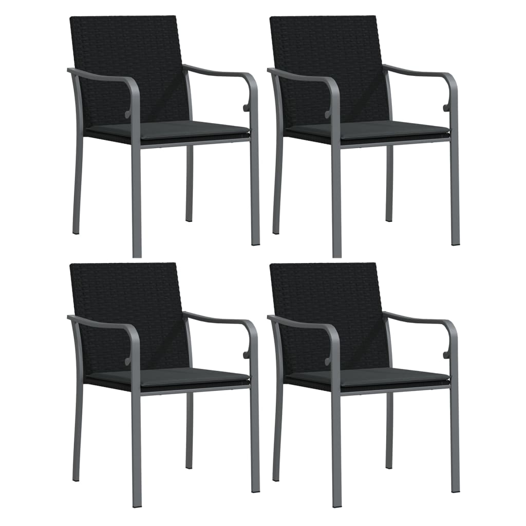 Vrtne stolice s jastucima 4 kom crne 56x59x84 cm od poliratana