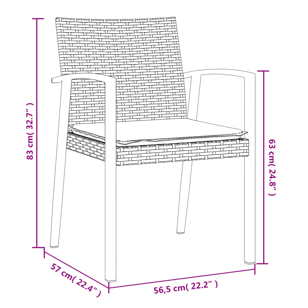 Vrtne stolice s jastucima 4 kom smeđe 56,5x57x83 cm poliratan