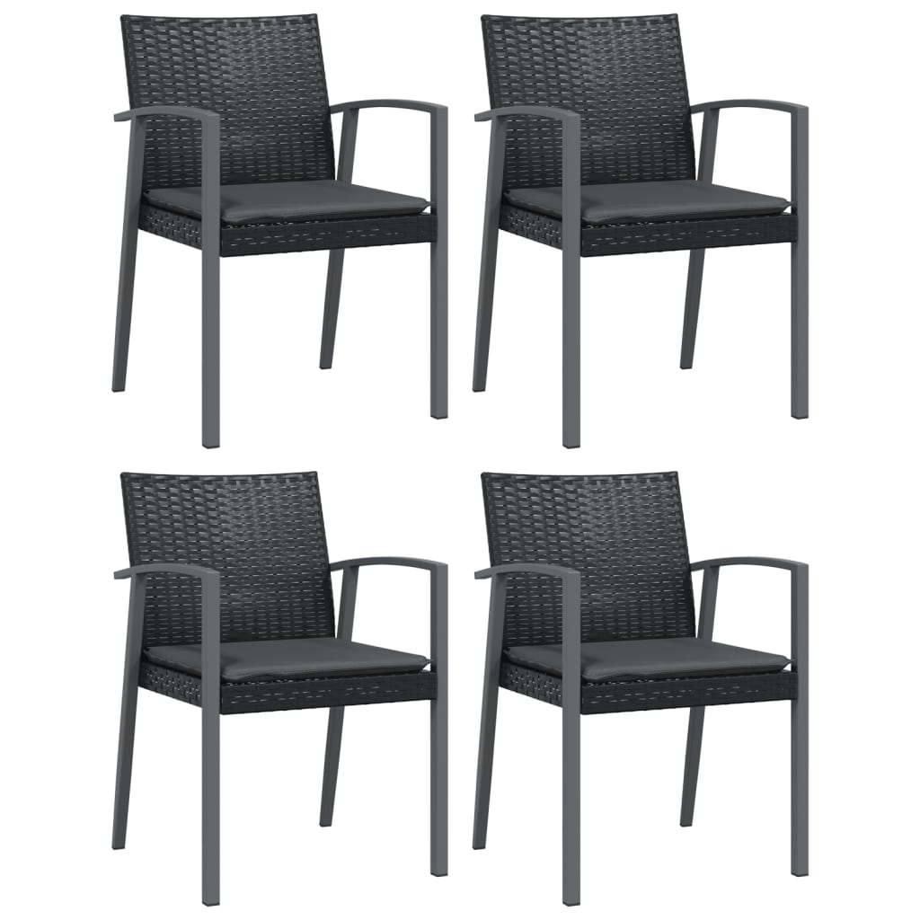 Vrtne stolice s jastucima 4 kom crne 56,5x57x83 cm poliratan