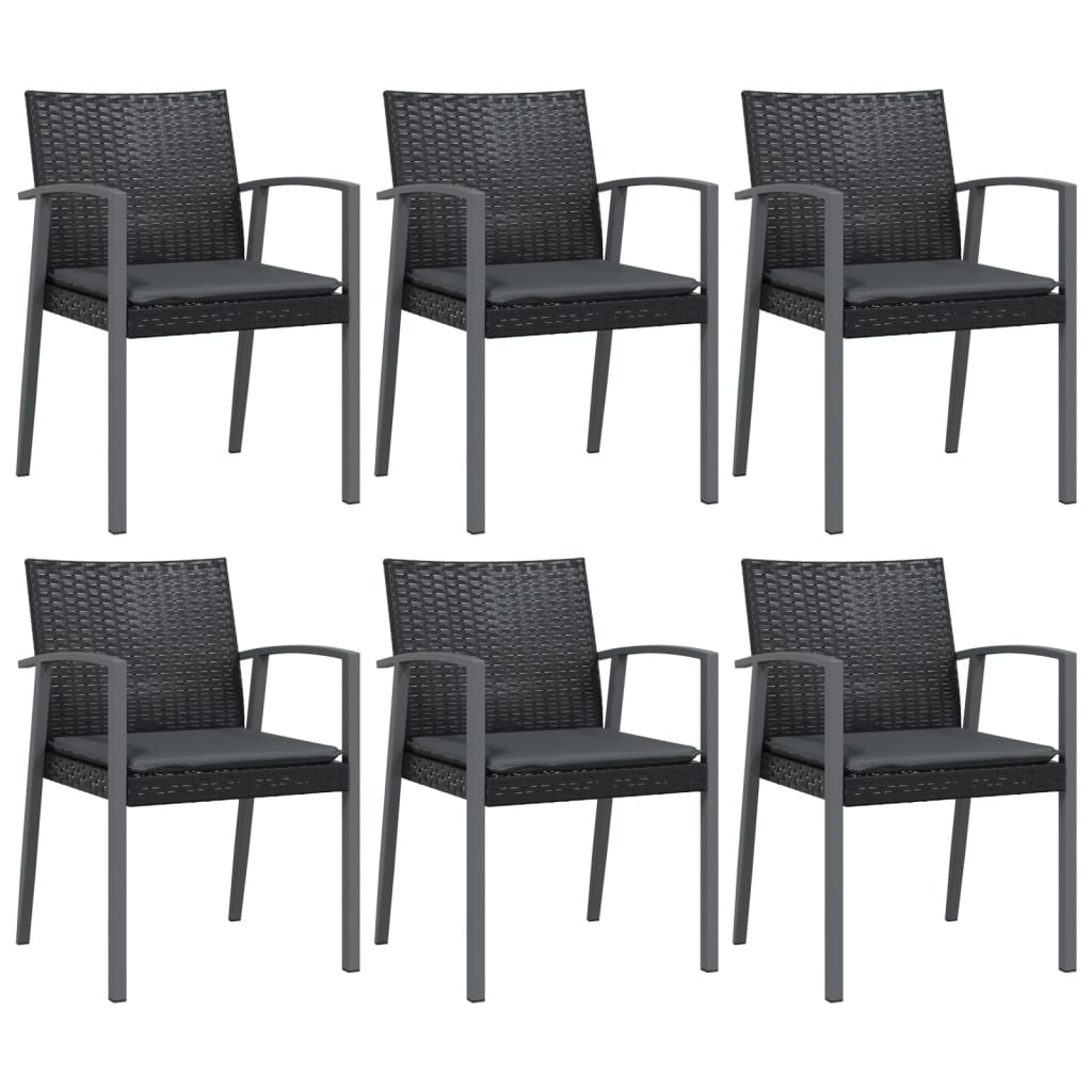 Vrtne stolice s jastucima 6 kom crne 56,5x57x83 cm poliratan