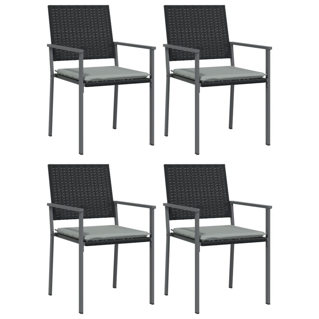 Vrtne stolice s jastucima 4 kom crne 54x62,5x89 cm poliratan