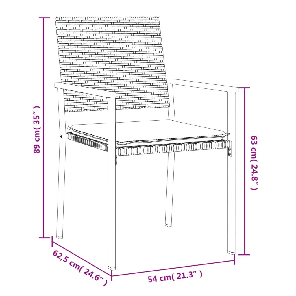 Vrtne stolice s jastucima 6 kom crne 54x62,5x89 cm poliratan