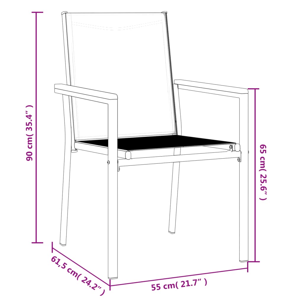 Vrtne stolice 4 kom crne 55 x 61,5 x 90 cm tekstilen i čelik
