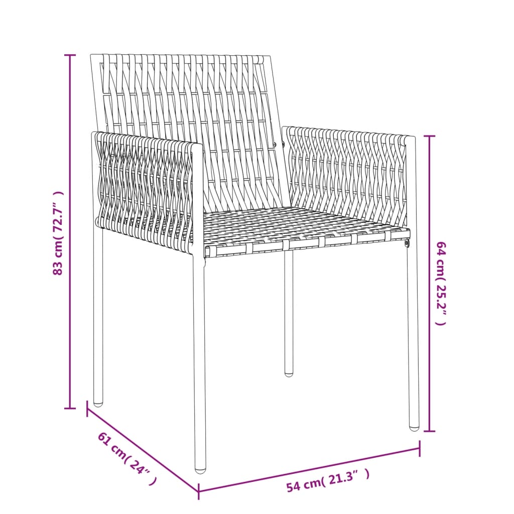Vrtne stolice s jastucima 6 kom crne 54x61x83 cm od poliratana